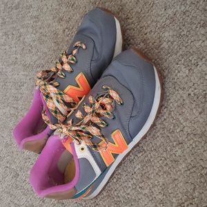 Womens New Balance 574 Running Walking Tennis Shoes Gray Orange 8 GUC